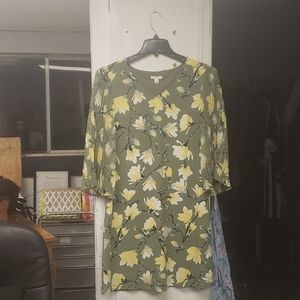 Olive green, yellow, light green and blue dress